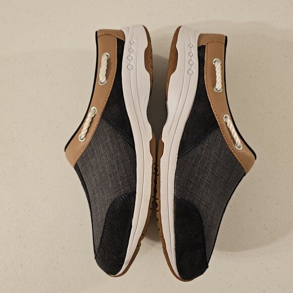 Easy Spirit Saddle Leather and Navy Travelport Denim Clogs Slip‎ On 11 M NWOT - Picture 5 of 9